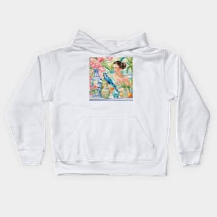 Woman and her parrot Kids Hoodie